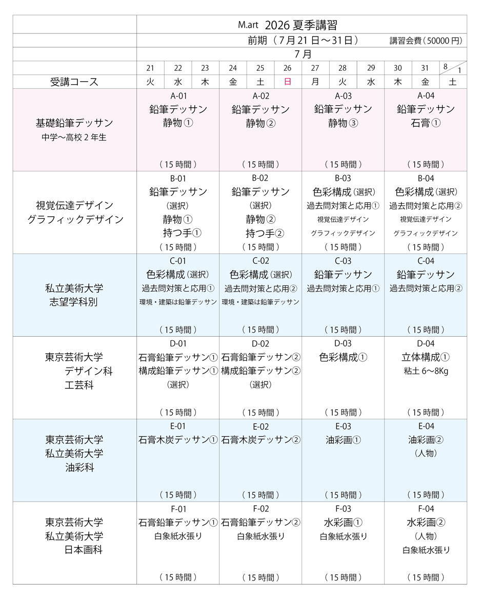 2026夏期講習　前期